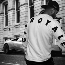 Load image into Gallery viewer, Gym Royale® Large Flock Back - Sweatshirt - Black on White