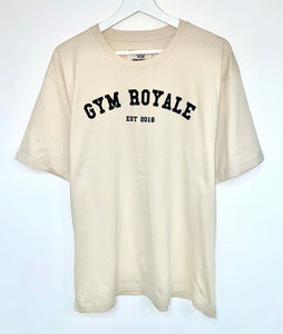 Gym Royale® Sand Oversized Tee Branded Curve - Light Sand/Black