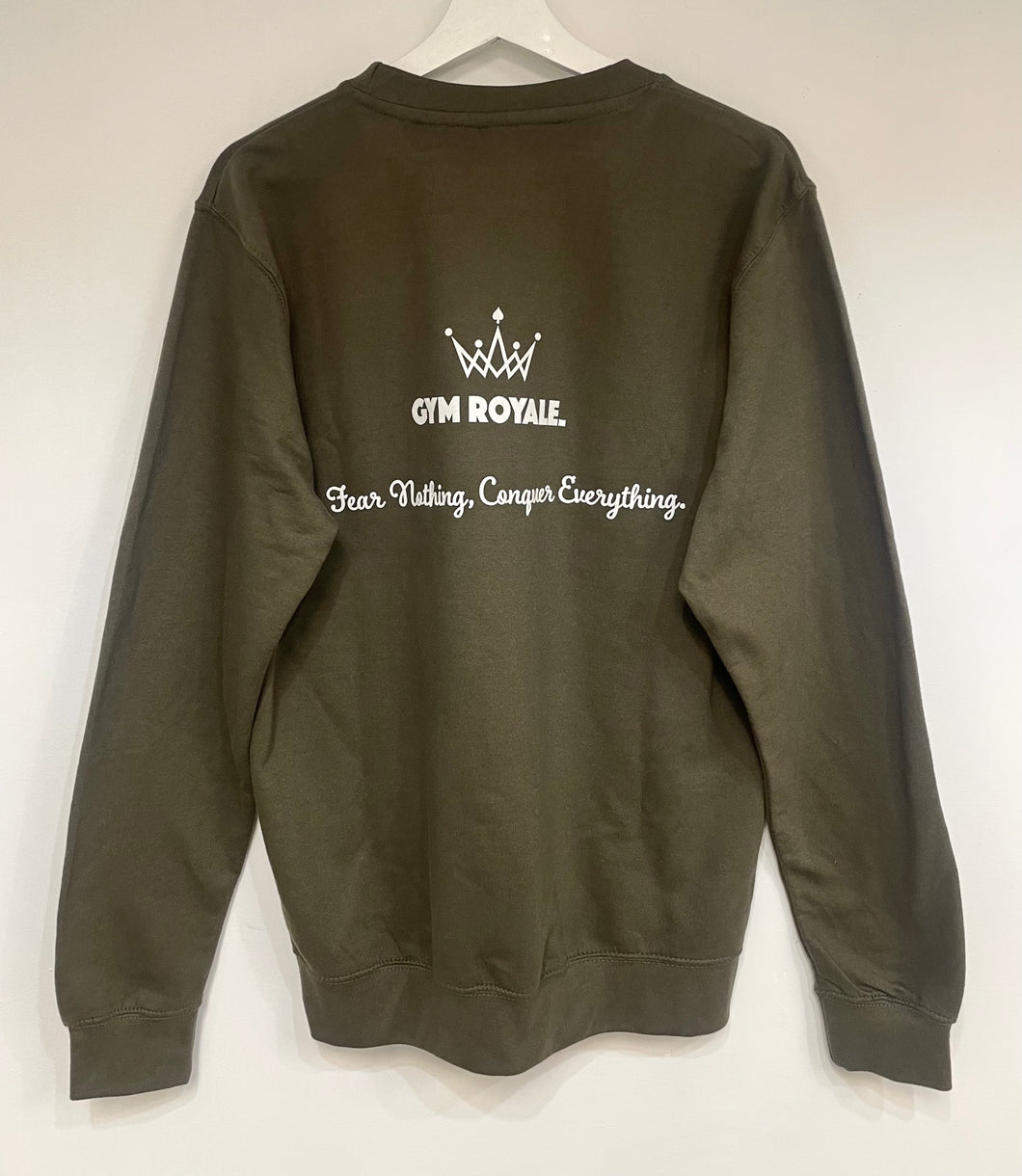 Gym Royale® Conquer Everything - Sweatshirt - White on Khaki