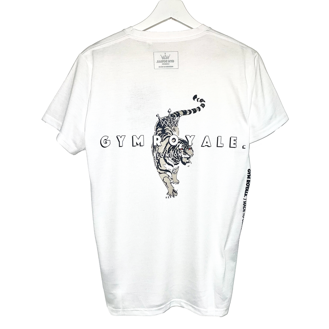 Gym Royale® - Tiger Back Branded Tee - White/Black