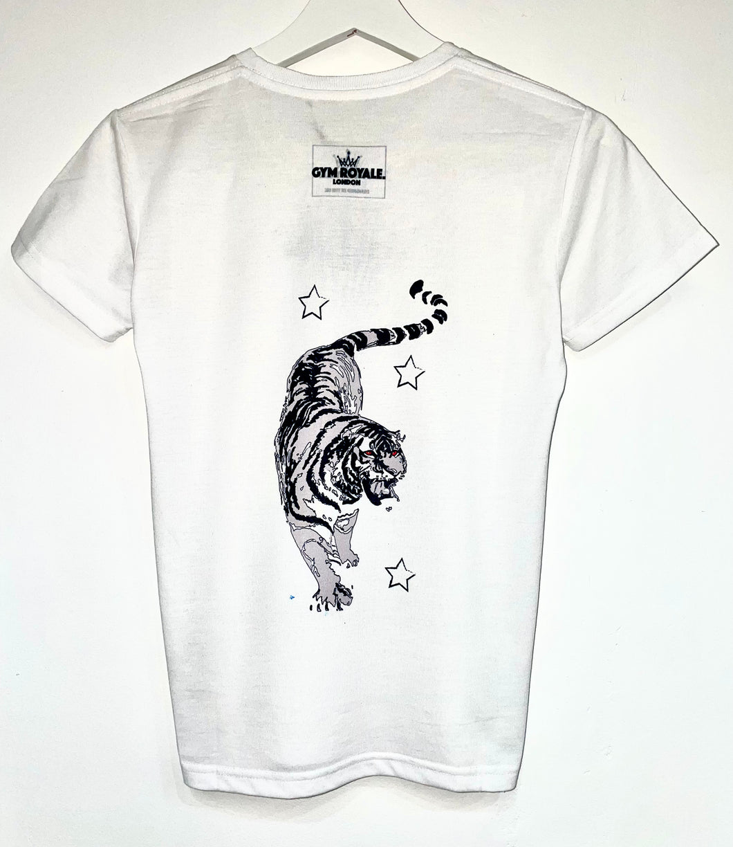 Gym Royale® - Tiger Back Star Tee - White/Black